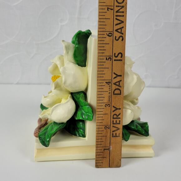 Vintage 1995 CBK Magnolia Flower Blossom Bookends Heavy Resin Cast Hand Painted - Picture 8 of 14